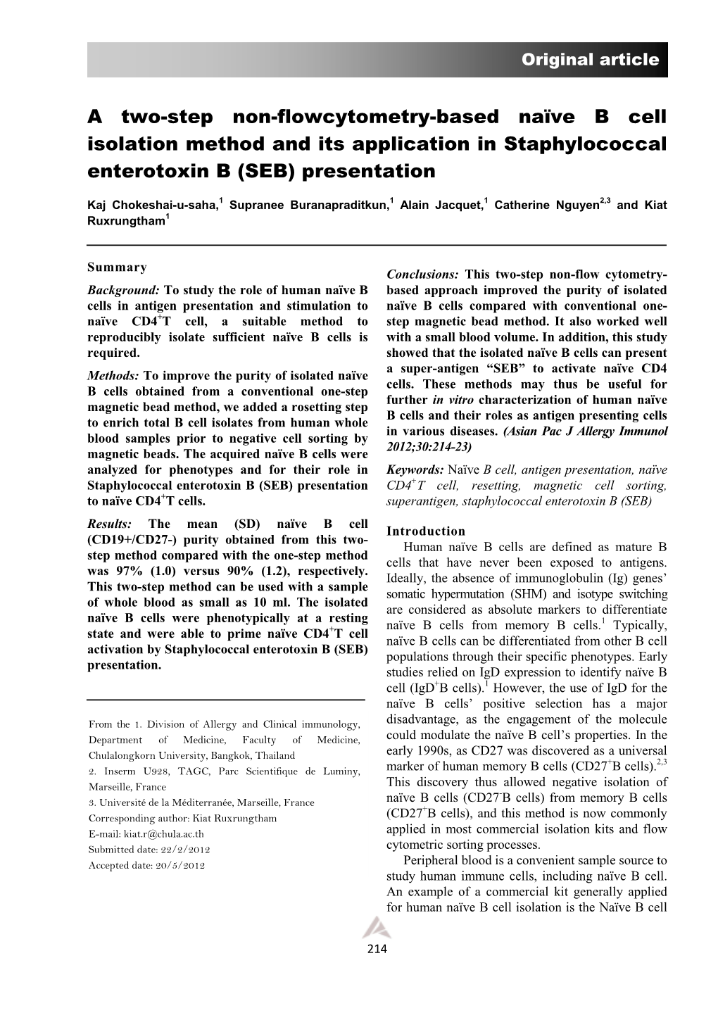 A Two-Step Non-Flowcytometry-Based Naïve B Cell Isolation Method And ...