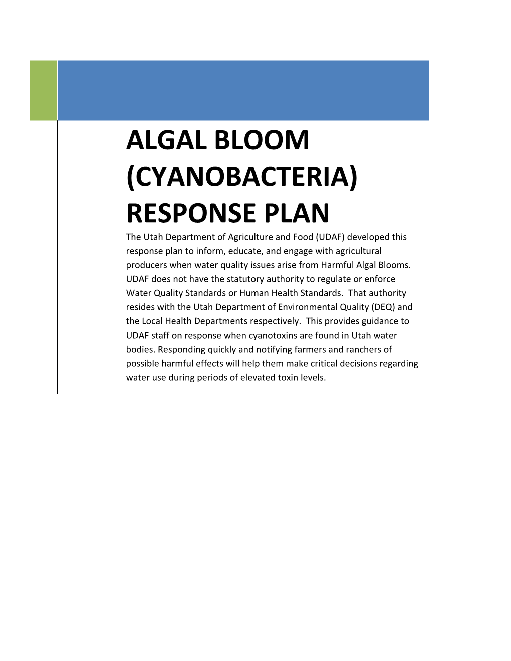 Algal Bloom (Cyanobacteria) Response Plan