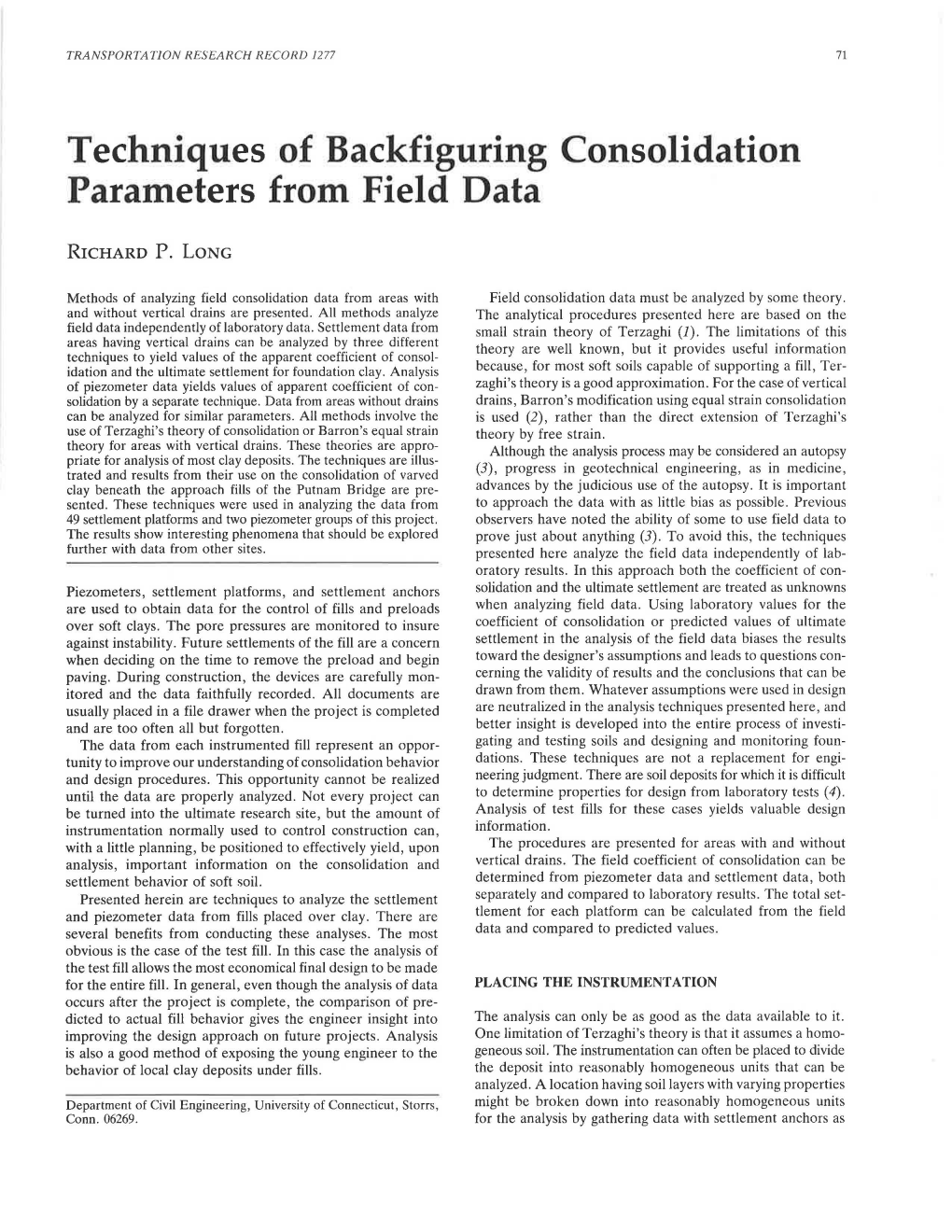 Techniques of Backfiguring Consolidation Parameters from Field Data