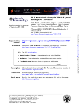 TLR Activation Pathways in HIV-1–Exposed Seronegative Individuals