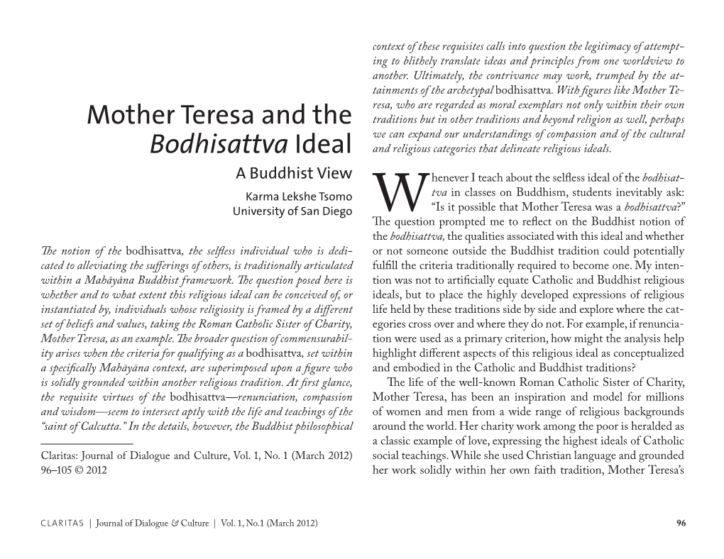 Mother Teresa and the Bodhisattva Ideal: a Buddhist View