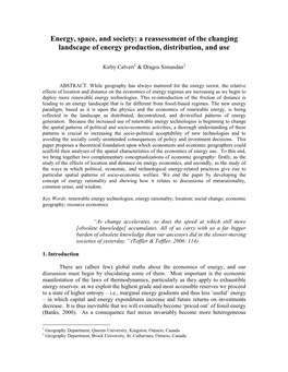 Energy, Space, and Society: a Reassessment of the Changing Landscape of Energy Production, Distribution, and Use
