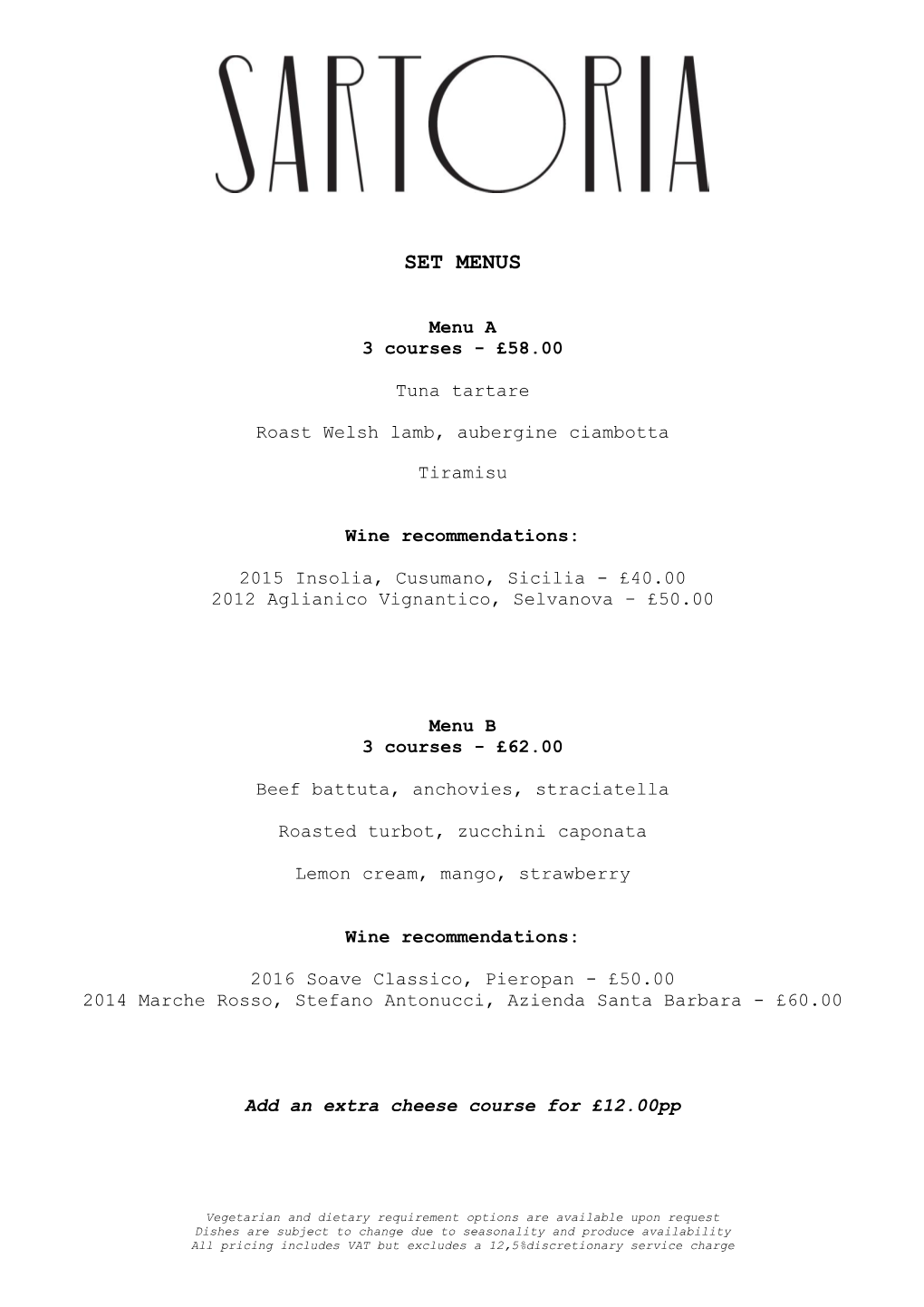 Christmas Set Menu