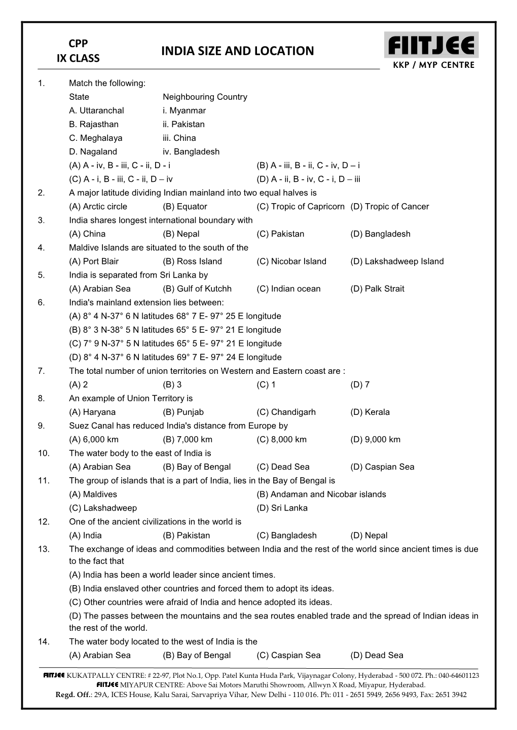 9TH CLASS India Size and Location SOCIAL