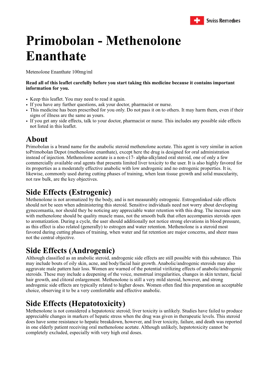 Primobolan - Methenolone Enanthate