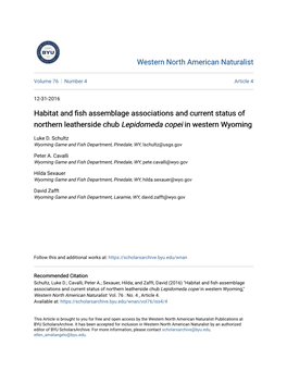 Habitat and Fish Assemblage Associations and Current Status of Northern Leatherside Chub Lepidomeda Copei in Western Wyoming