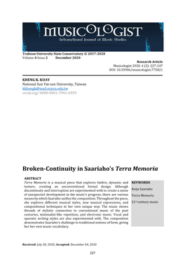 Broken-Continuity in Saariaho's Terra Memoria
