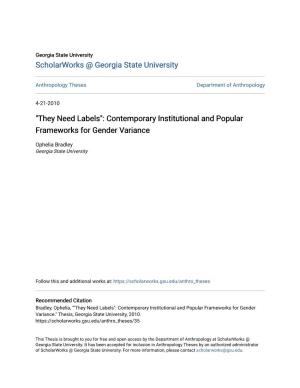 Contemporary Institutional and Popular Frameworks for Gender Variance