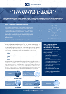 Fact Sheet 09/01/2019 the Unique Physico-Chemical Properties Of