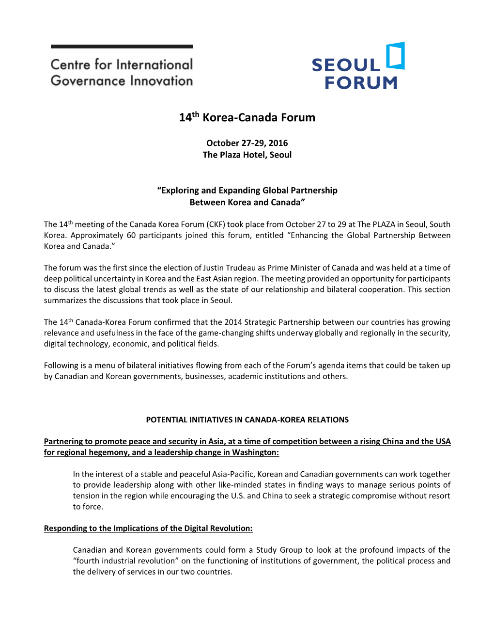 14Th Korea-Canada Forum