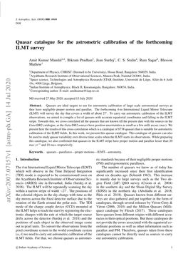 Quasar Catalogue for the Astrometric Calibration of the Forthcoming ILMT Survey