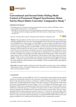 Conventional and Second Order Sliding Mode Control of Permanent Magnet Synchronous Motor † Fed by Direct Matrix Converter: Comparative Study