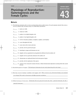 Physiology of Reproduction: Gametogenesis and the Female Cycles