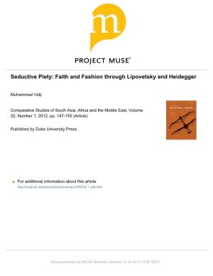 Seductive Piety: Faith and Fashion Through Lipovetsky and Heidegger