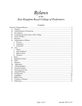 Bylaws of the East Kingdom Royal College of Performers