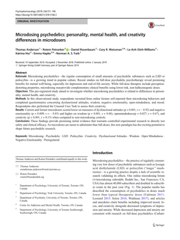 Microdosing Psychedelics: Personality, Mental Health, and Creativity Differences in Microdosers