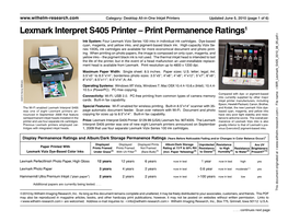 Lexmark Interpret S405 Printer – Print Permanence Ratings1