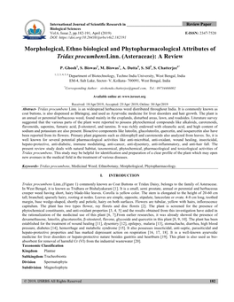 Morphological, Ethno Biological and Phytopharmacological Attributes of Tridax Procumbenslinn. (Asteraceae): a Review