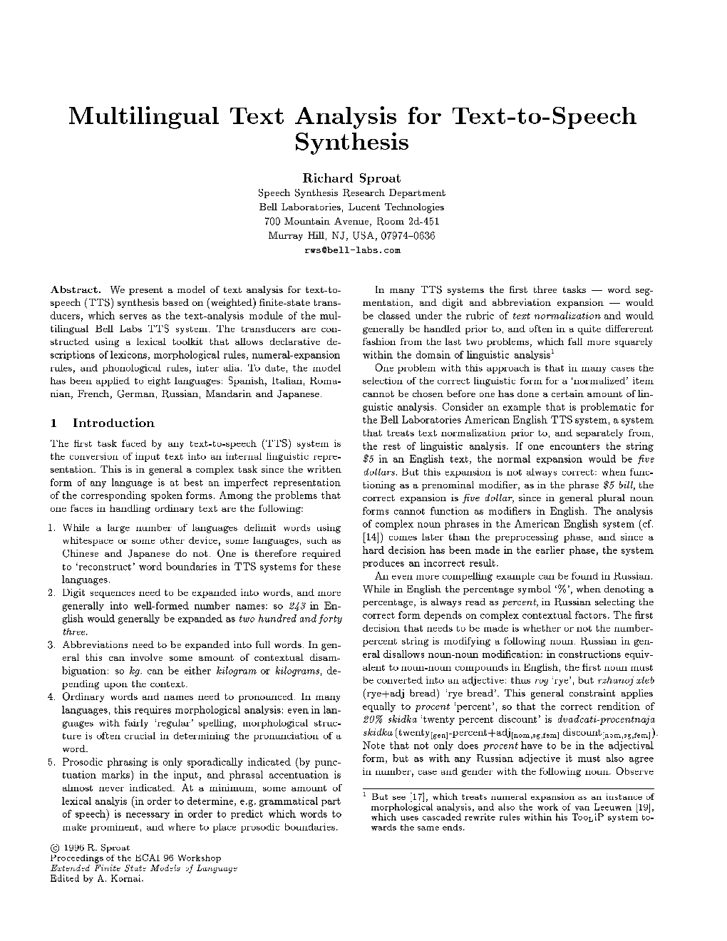 Multilingual Text Analysis for Text-To-Speech Synthesis