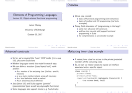 Elements of Programming Languages Overview Advanced Constructs