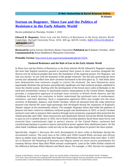 Iverson on Rugemer, 'Slave Law and the Politics of Resistance in the Early Atlantic World'