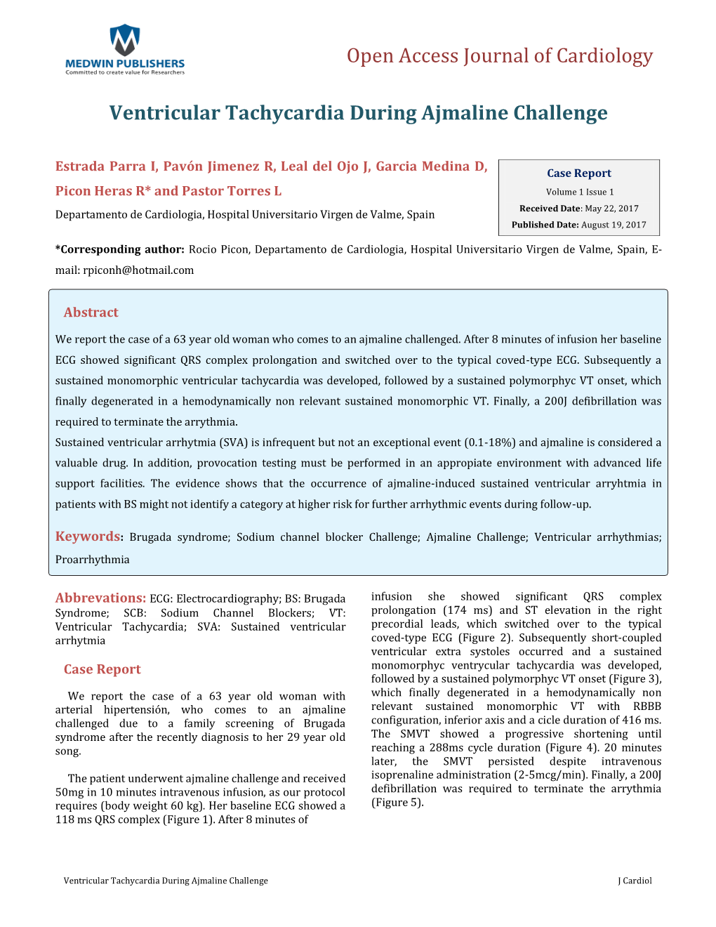 Open Access Journal of Cardiology Ventricular Tachycardia During Ajmaline Challenge