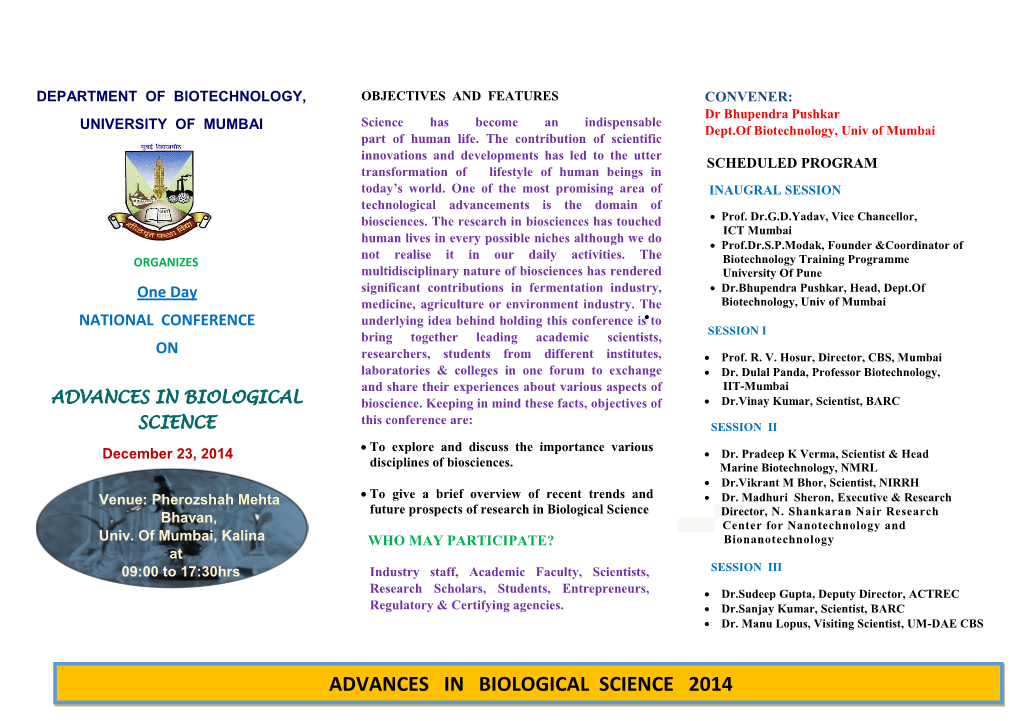 Advances in Biological Science 2014