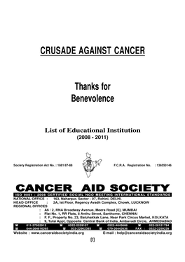 CRUSADE AGAINST CANCER Thanks for Benevolence