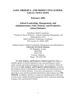 Safe, Orderly, and Productive School Legal News Note