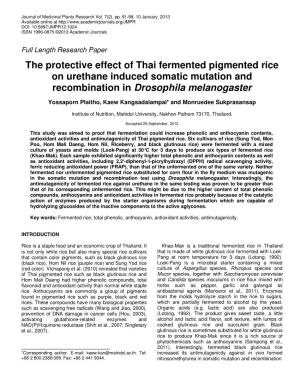The Protective Effect of Thai Fermented Pigmented Rice on Urethane Induced Somatic Mutation and Recombination in Drosophila Melanogaster