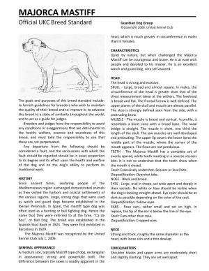 MAJORCA MASTIFF Official UKC Breed Standard Guardian Dog Group ©Copyright 2006, United Kennel Club