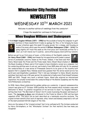 Newsletter Wednesday 10Th March 2021