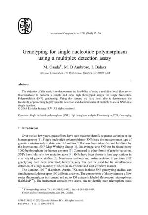 Genotyping for Single Nucleotide Polymorphism Using a Multiplex Detection Assay