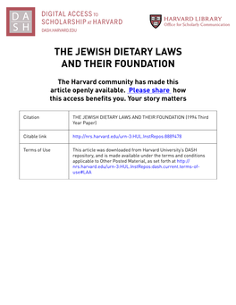 The Jewish Dietary Laws and Their Foundation