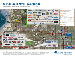 OPPORTUNITY ZONE - INLAND PORT Foxboro Davis County North North Salt Lake County Salt INDUSTRIAL LAND 16-140 ACRES | SALT LAKE CITY, UTAH Lake AB67