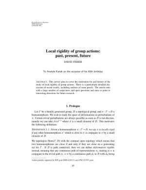Local Rigidity of Group Actions: Past, Present, Future