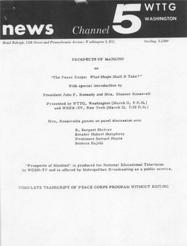 Washington: Mrs. FDR's Prospects of Mankind TV Program, March 5, 1961