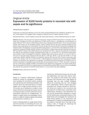 Original Article Expression of S100 Family Proteins in Neonatal Rats with Sepsis and Its Significance