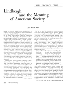 Lindbergh and the Meaning of American Society / John William
