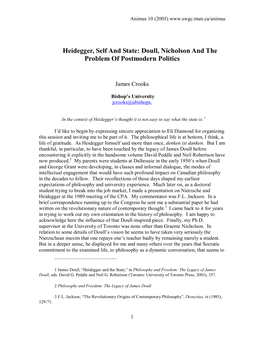 Heidegger, Self and State: Doull, Nicholson and the Problem of Postmodern Politics