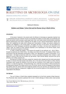 Soldiers and Stelae: Votive Cult and the Roman Army in North Africa