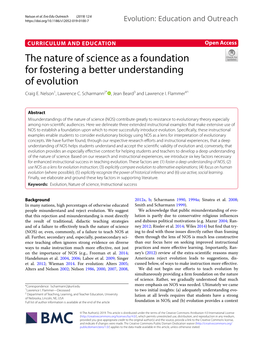 The Nature of Science As a Foundation for Fostering a Better Understanding of Evolution Craig E
