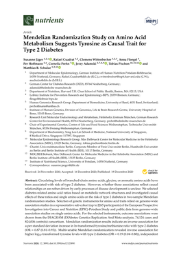 Mendelian Randomization Study on Amino Acid Metabolism Suggests Tyrosine As Causal Trait for Type 2 Diabetes