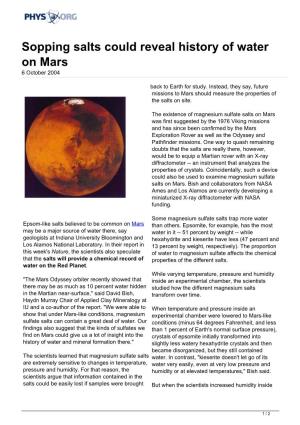 Sopping Salts Could Reveal History of Water on Mars 6 October 2004