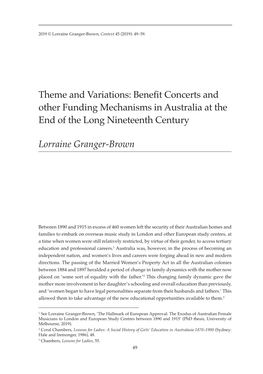 Benefit Concerts and Other Funding Mechanisms in Australia at the End of the Long Nineteenth Century