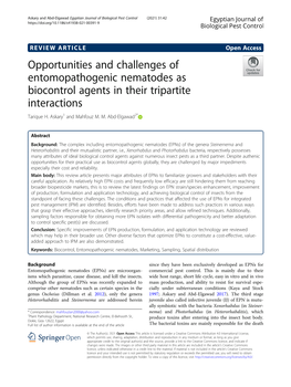Opportunities and Challenges of Entomopathogenic Nematodes As Biocontrol Agents in Their Tripartite Interactions Tarique H