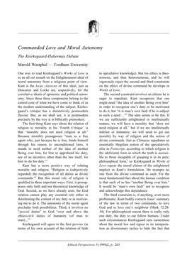 Commanded Love and Moral Autonomy the Kierkegaard-Habermas Debate