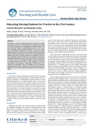 Educating Nursing Students for Practice in the 21St Century Jennifer Mannino* and Elizabeth Cotter