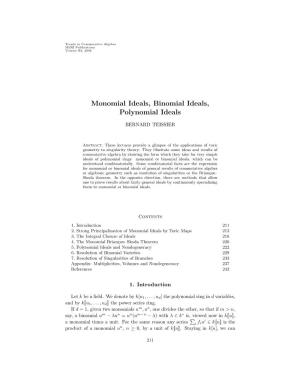 Monomial Ideals, Binomial Ideals, Polynomial Ideals