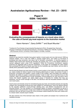 Australasian Agribusiness Review – Vol. 23 – 2015 Paper 8 ISSN